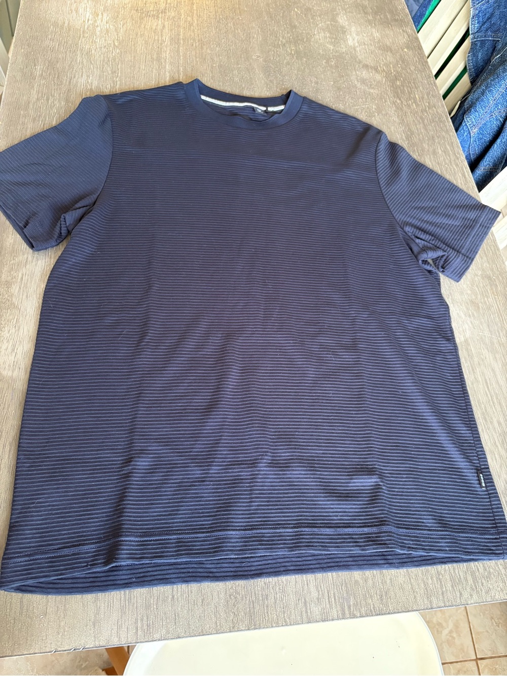 BOSS Men's Navy Ribbed Short Sleeve Crew Tee Size tag missing - Picture 2 of 8